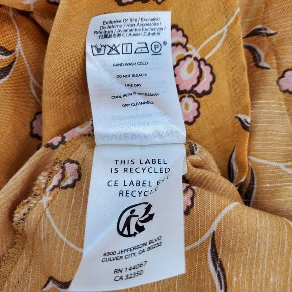 Outerknown‎ Oceana Floral Smocked Waist Midi Dress Yellow Pink Long Sleeve Small - Picture 6 of 10